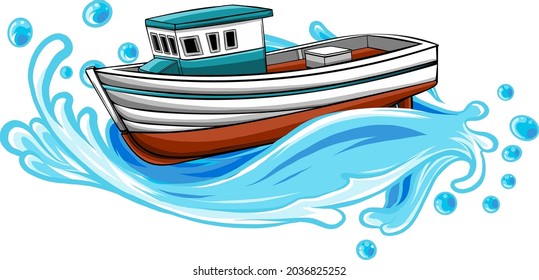 Fishing boat on sea vector illustration design