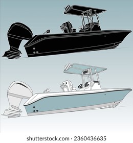Fishing boat one color and vector illustration