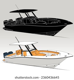 Barco de pesca de un color e ilustración vectorial