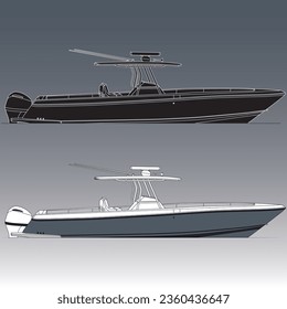 Fishing boat one color and vector illustration