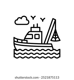 Fishing Boat Outline Icon, Vector illustration