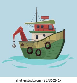 Fishing boat painting flat classical sketch