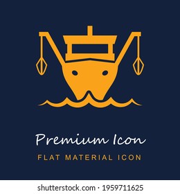 Fishing Boat premium material ui ux isolated vector icon in navy blue and orange colors