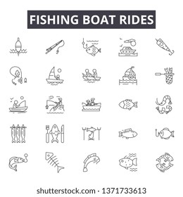 Fishing boat rides line icons, signs set, vector. Fishing boat rides outline concept, illustration: boat,fishing,travel,vacation,ship,ride