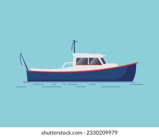 Fishing boat. Sea transport vector illustration in flat cartoon style.