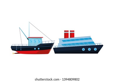 Fishing boat sea travel and cruiseship