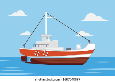 fishing boat seaway transportation vector