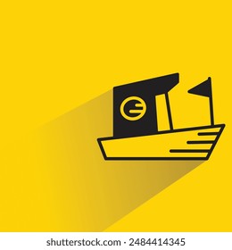 fishing boat with shadow on yellow background