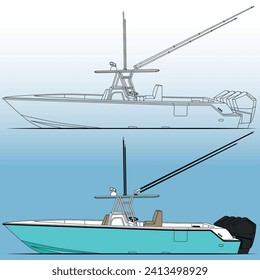 Fishing Boat Side View Line Art And Vector Art