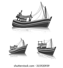 Fishing Boat side view on sea , vector illustration 