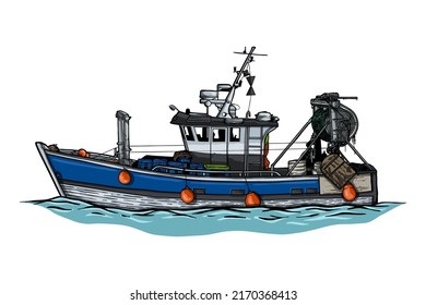 Fishing boat side view - vector illustration