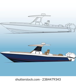 Fishing boat side view, vector, line-art, Illustration