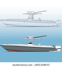 Fishing boat side view, vector, Illustration and line-art