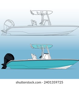 Fishing boat side view, vector, Illustration and line-art