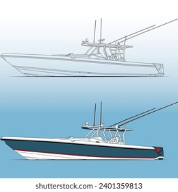 Fishing boat side view, vector, Illustration and line-art