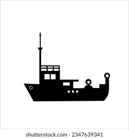 Fishing boat silhouette. Flat vector isolated fishing boat ship transport icon.  