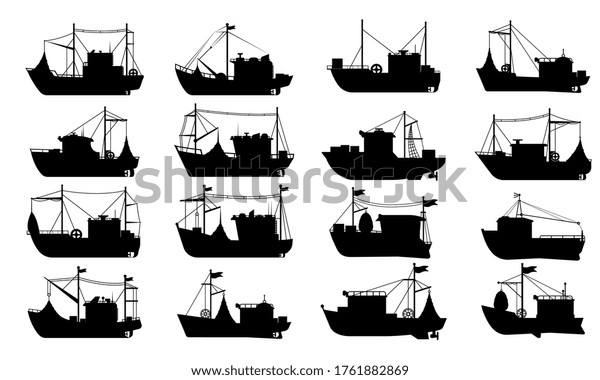 Fishing Boat Silhouette Flat Vector Isolated Stock Vector (Royalty Free ...