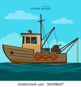 fishing boat, simple illustration