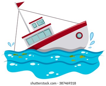 Fishing Boat Sinking In The Ocean Illustration