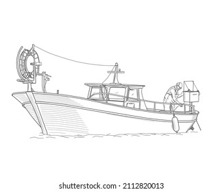 fishing boat sketch with black outline