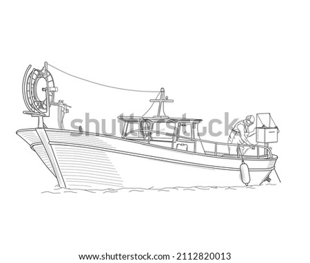 fishing boat sketch with black outline