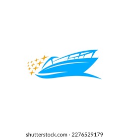 fishing boat with stars behind logo design