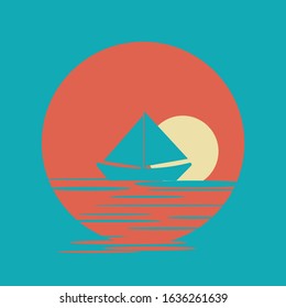 fishing boat and sunset scenery