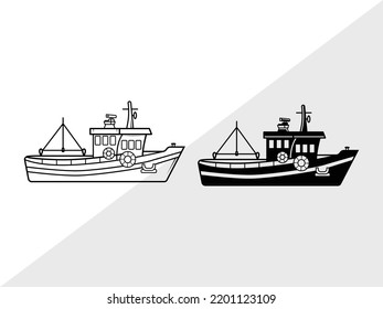 Fishing Boat SVG Printable Vector Illustration