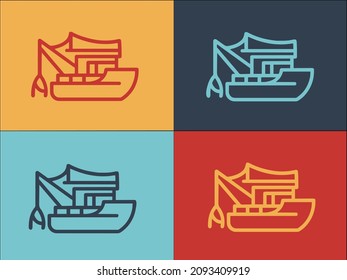 Fishing Boat Tools Logo Template, Simple Flat Icon of boat,fishing,fish