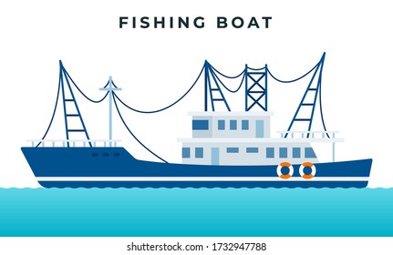 Fishing boat used to harvest living resources of the sea vector icon flat isolated.