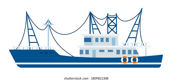 Fishing boat used to harvest living resources of the sea vector isolated.