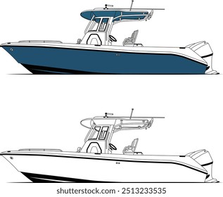 Arte vetorial de barco de pesca, design imprimível de alta qualidade