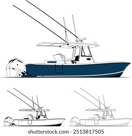 Fishing boat vector art illustration	