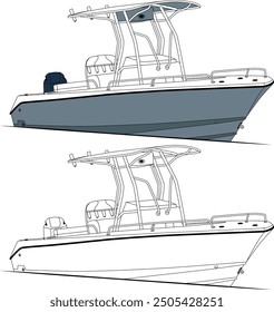 Fishing boat vector art, line art, and white-color
