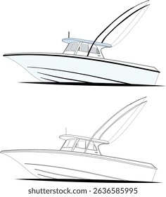 Fishing Boat Vector Art and Line Art of illustrator of eps