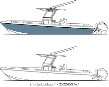 Fishing Boat Vector, Bluewater Boat Vector, Fishing Boat Images, Sport Fishing Boat Vector, Line Art, Vector Art, Fishing Illustration, Free Image Download