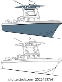 Fishing Boat Vector, Bluewater Boat Vector, Fishing Boat Images, Sport Fishing Boat Vector, Line Art, Vector Art, Fishing Illustration, Free Image Download