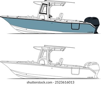 Fishing Boat Vector, Bluewater Boat Vector, Fishing Boat Images, Sport Fishing Boat Vector, Line Art, Art, Fishing Illustration, Vector, Free Image Download