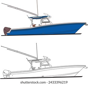 Fishing Boat Vector .eps of Illustration Art. Boat fishing means fishing while in or on a boat, raft, or any other floating device