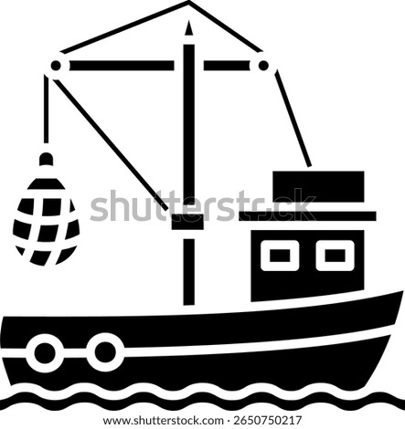 Fishing Boat Vector Icon Illustration