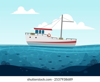 La Imagen del Vector de Barcos de Pesca