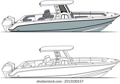 Fishing Boat Vector, Fishing Boat Images, Sport Fishing Boat Vector, Line Art, Ector Art, Flat Design, Fishing Illustration, Boat Vector, Silhouette Photo, Wave Vector, Free Image Download