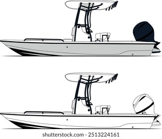 Fishing Boat Vector, Fishing Boat Images, Sport Fishing Boat Vector, Line Art, Ector Art, Flat Design, Fishing Illustration, Boat Vector, Silhouette Photo, Wave Vector, Free Image Download