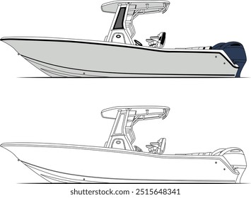 Fishing Boat Vector, Fishing Boat Images, Sport Fishing Boat Vector, Line Art, Flat Design, Fishing Illustration, Boat Vector, Silhouette Photo, Wave Vector, Free Image Download