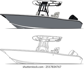 Fishing Boat Vector, Fishing Boat Images, Sport Fishing Boat Vector, Line Art, Fishing Illustration, Boat Vector, Free Image Download