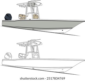 Fishing Boat Vector, Fishing Boat Images, Sport Fishing Boat Vector, Line Art, Fishing Illustration, Boat Vector, Free Image Download