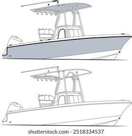 Fishing Boat Vector, Fishing Boat Images, Sport Fishing Boat Vector, Line Art, Fishing Illustration, Boat Vector, Free Image Download.