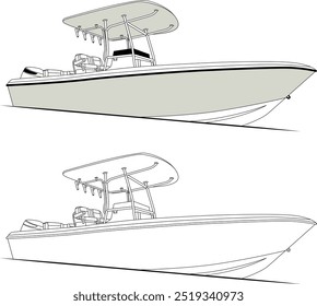 Fishing Boat Vector, Fishing Boat Images, Sport Fishing Boat Vector, Line Art, Vector Art, Flat Design, Fishing Illustration, Boat Vector, Silhouette Photo, Free Image Download