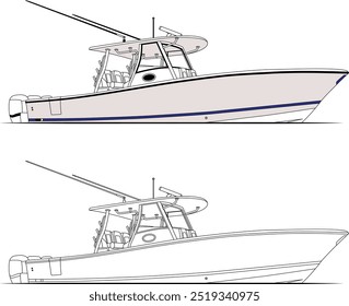 Fishing Boat Vector, Fishing Boat Images, Sport Fishing Boat Vector, Line Art, Vector Art, Flat Design, Fishing Illustration, Boat Vector, Silhouette Photo, Free Image Download