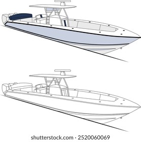 Fishing Boat Vector, Fishing Boat Images, Sport Fishing Boat Vector, Line Art, Vector Art, Flat Design, Fishing Illustration, Boat Vector, Silhouette Photo, Free Image Download